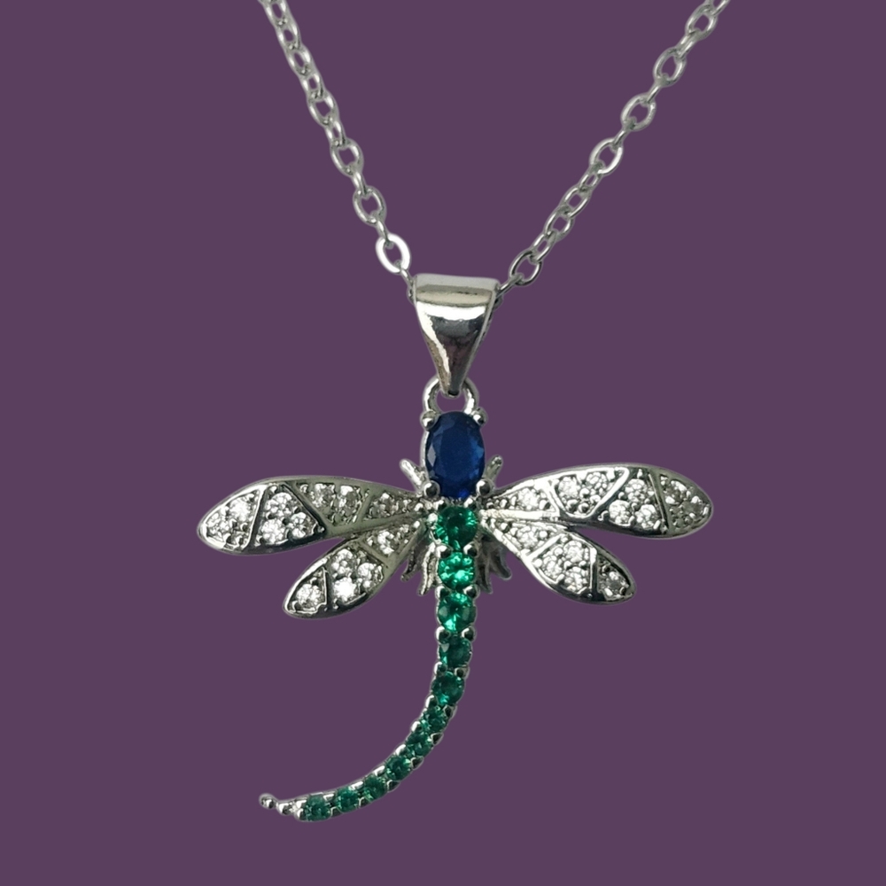 Silver Dragonfly Pendant & Chain Necklace